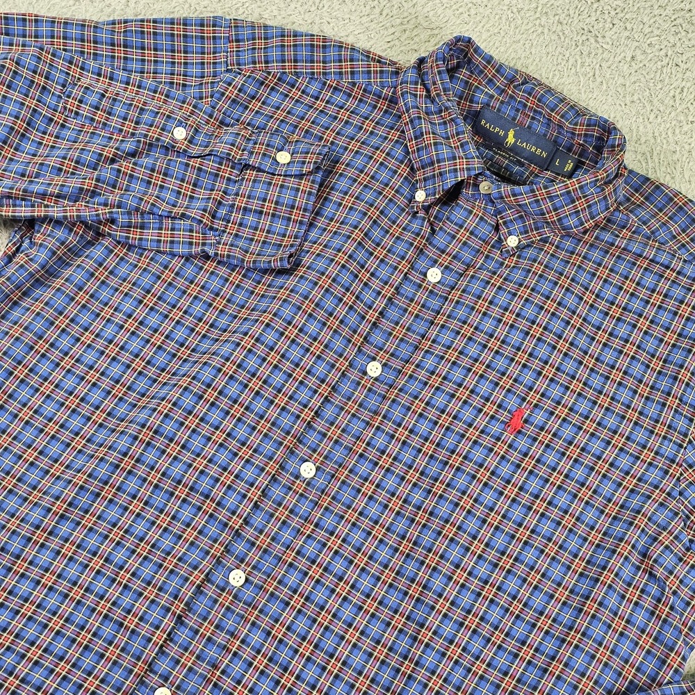 Ralph Lauren Shirt Mens Large Blue Plaid Long Sleeve Button Down Pony Logo